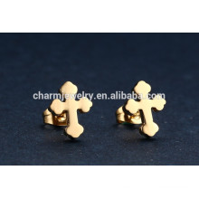 Chino al por mayor Cruz de acero inoxidable Stud Earrings para Unisex ZZE016